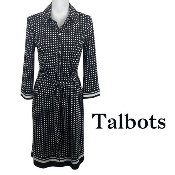 Talbots Black & White Polka Dot Career OfficeCore Shirt Dress NWOT Size S - Picture 2 of 13